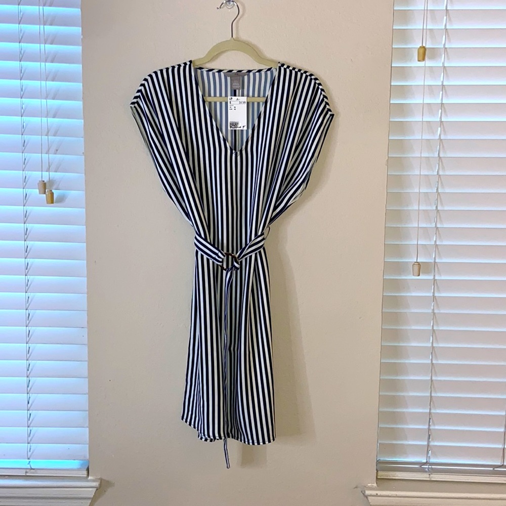 Striped belted dress.